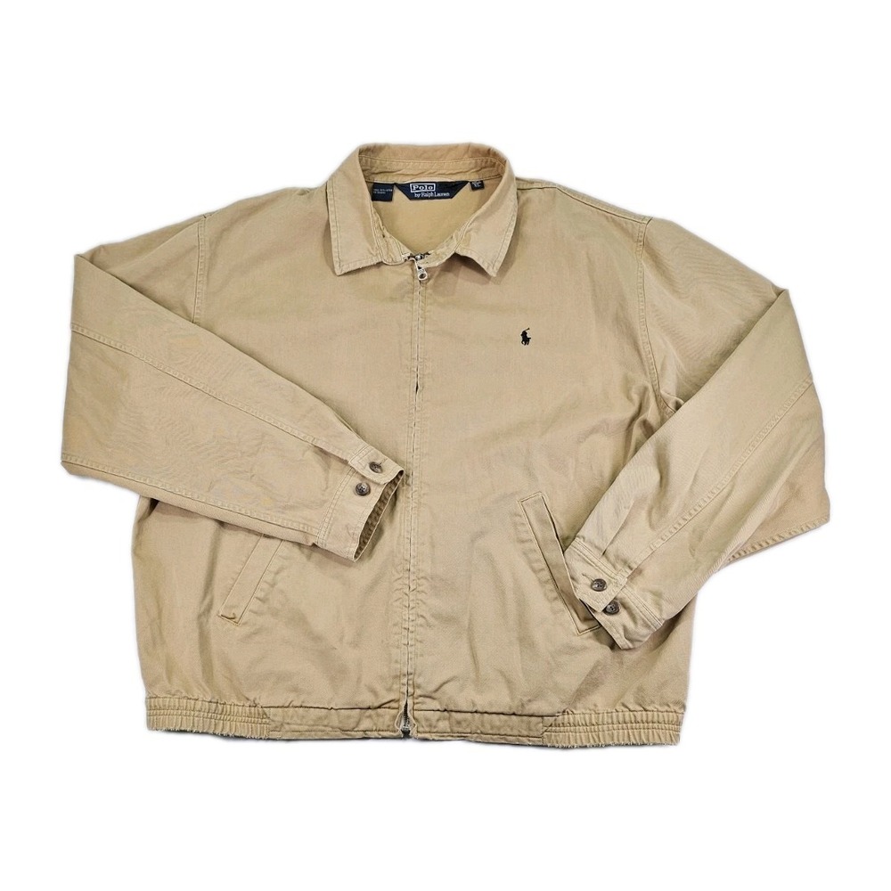VTG Polo Ralph Lauren Mens XL Heavy Khaki Tan Bi-Swing Zip Golf Sport Jacket